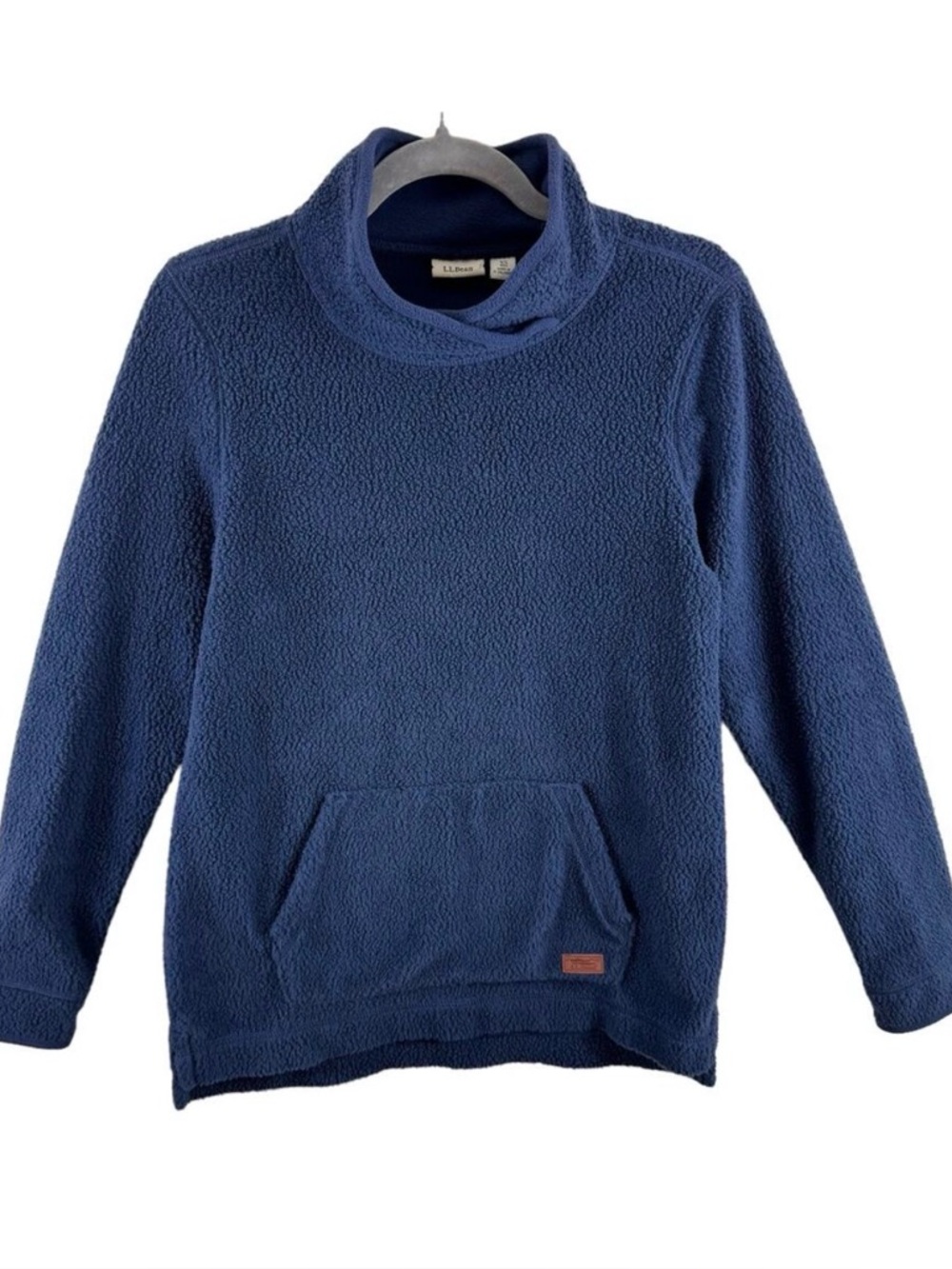L.L. Bean Navy Blue Mock Neck Fleece Pullover Hand-Warming Pouch Size XS